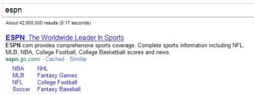 A Google search for ESPN shows me the homepage to the site; useful since I can never remember the URL.