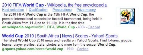 Top Yahoo search results on a search for world cup show a lot of 2010 results, and few results from earlier competitions.
