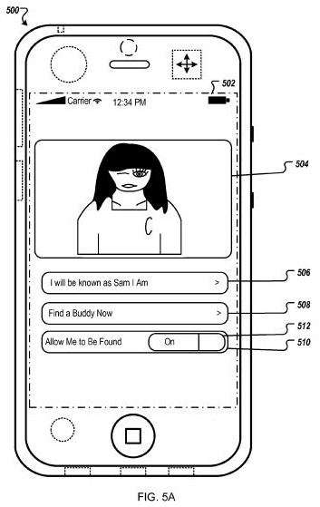 An interface from the apple patent showing how to make the Buddy Finder active and turn on the Find Friend Now feature.