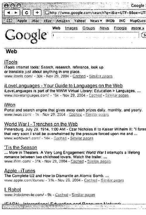 Google search results after the letter i was entered into the search box
