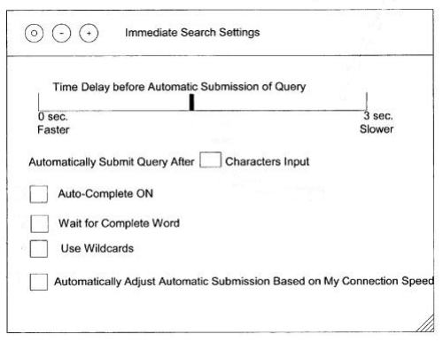 A browser control box showing Immediate Search Settings, including a slider to set a time delay before queries might be automatically submitted.