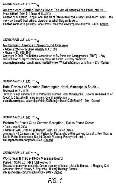 A screenshot of yahoo search results from pages using different formatting templates.