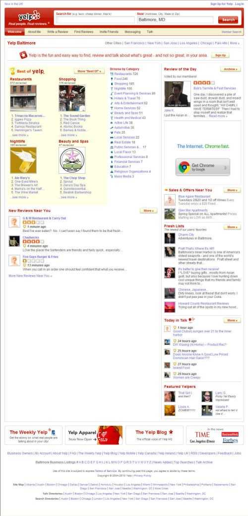The Yelp.com home page today.