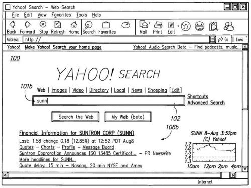 A screen shot from a yahoo patent showing a speculative search result for sunn