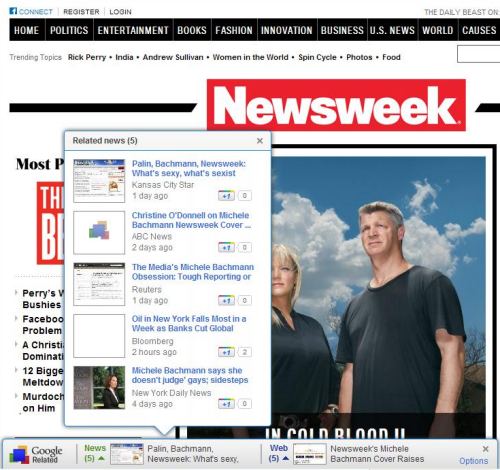 After hovering over the News Widget, I was seeing a popup providing links to 5 related news stories.