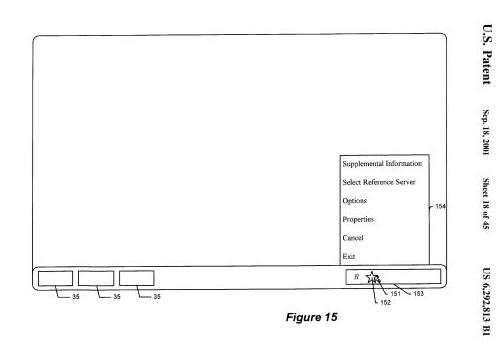 A screenshot from one of the new patents showing a popup with controls for using the toolbar, looking somewhat similar to the Google Related toolbar and popup control.
