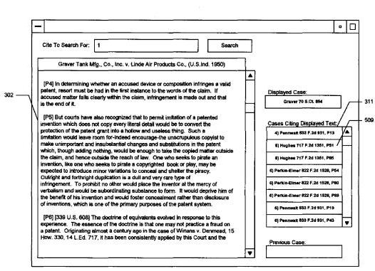 A screenshot from one of the new patents below showing a legal document in a main window, with a list of cited cases in a sidebar.