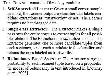 The key modules involved in TextRunner: from "Open Information Extraction from the Web."