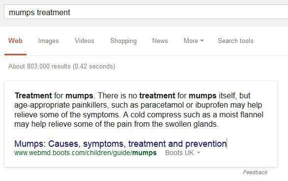 A Google question answering result based upon the authoritative page.