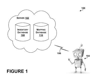 A screenshot from the patent of a robot accessing an inventory database and a mapping database