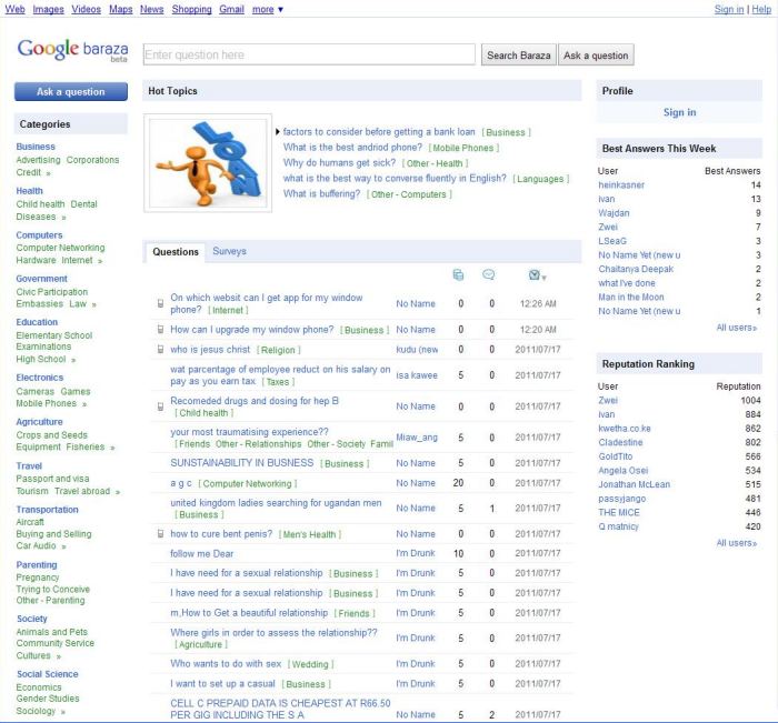A screenshot of the African version of Google Confucius.