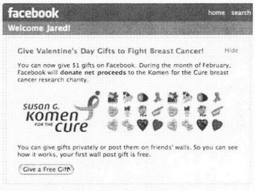 A selection of Valentine's gifts available, where giving one also involves making a dollar donation to fight breast cancer.