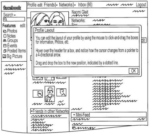 A screen showing how applications added to Facebook can be moved around on a Facebook page, to personalize the appearance of the page.