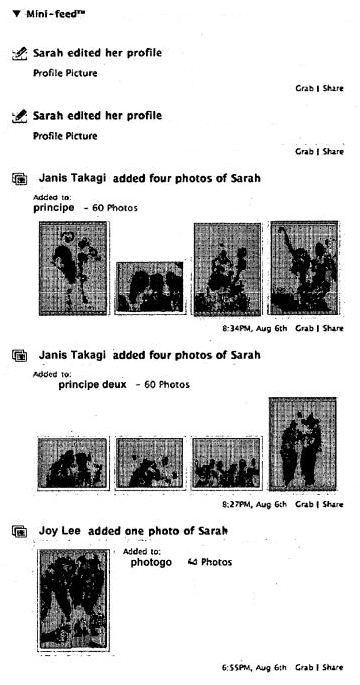 A Facebook minifeed showing the activities of related people.