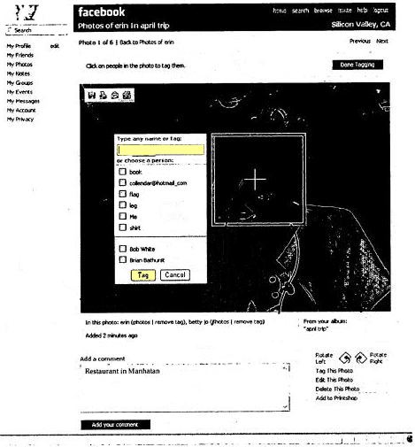 Screen showing the tagging of a face in a photo.