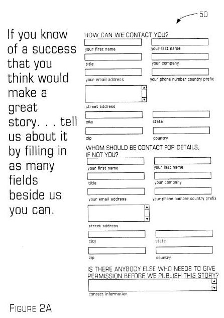 The first page in a form used for people to write a success story.