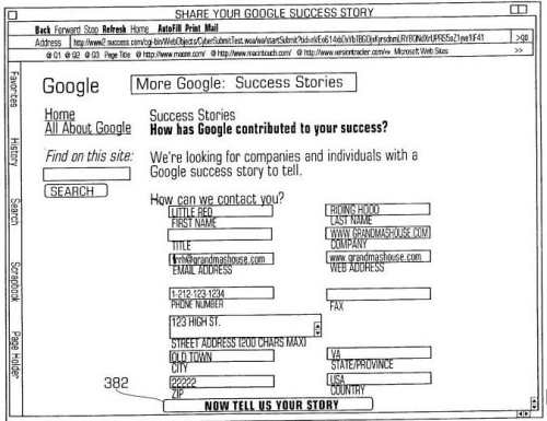 A lead generation form inviting people to share their google success story