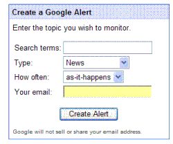 Google Alerts Interface