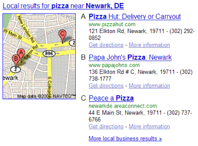 New format for Google Search Results, showing a tighter integration of local results