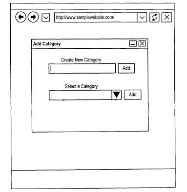 A screenshot from the patent showing the ability to add a specific page with a new or existing category.