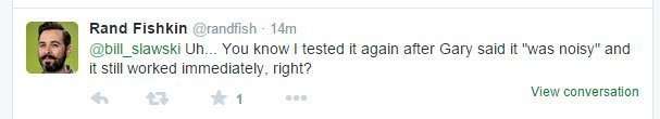 Rand's tweet in response to my post, about his experiment.