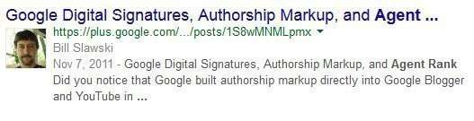 The Google Plus result with author photo