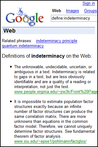 google search results for define:indeterminacy
