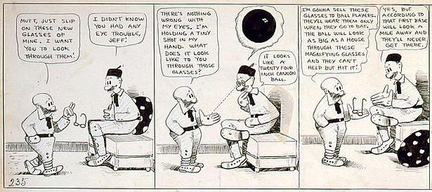 Mutt and Jeff cartoon strip, from 1919, with a pair of magnifying glasses.