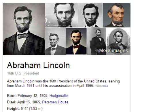 the panel for Abraham Lincoln, including his height listed as a fact about him.