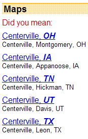 Results shown when City name is ambiguous