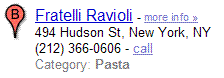 Google Local Search Result with Pasta category