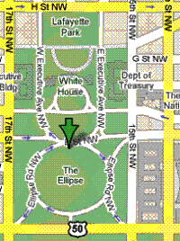 Map segment showing a centerpoint for Washington, DC, near the Whitehouse.