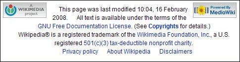 copyright and disclaimer information at the bottom of the Wikipedia pages