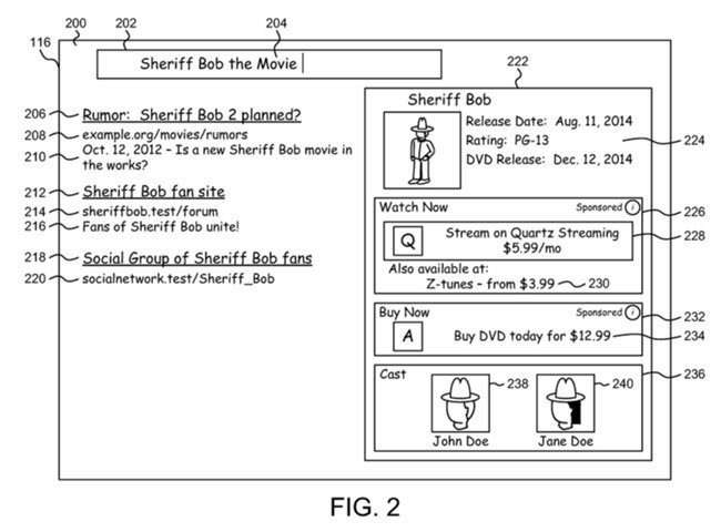 An example of knowledge panel ads, from the patent.