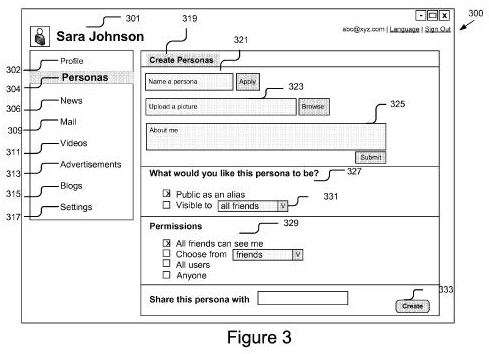 Screenshot from patent showing a user interface to create a persona