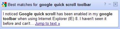 A Google quick scroll popup/information box that showed up on a page I visited on a search for a search for google quick scroll toolbar.