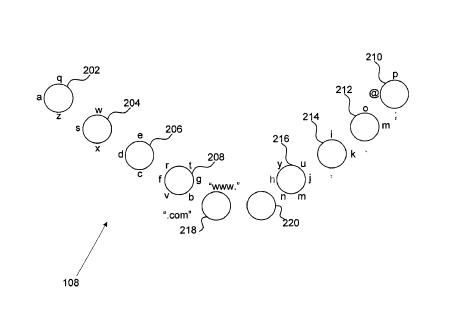 An image from the patent showing the layout of a touch screen keyboard