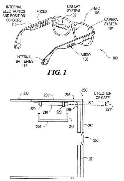 Images from the patent showing different part of the system including batteries, sensors, display, camera, and audio.