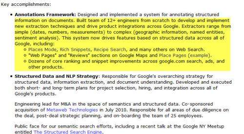 Andrew Hogue's Resume, showing his annotation framework development work