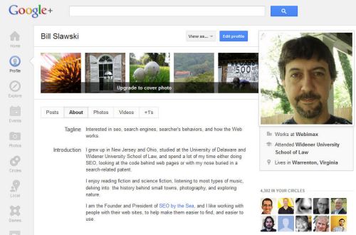 My Google Plus profile, including information about where I work, where I live, and whom I'm employed by.