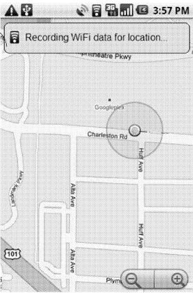 The same map as above, but with a notification that wifi data is being recorded for location