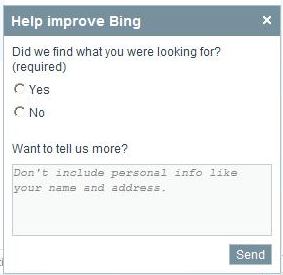 The footer for a Bing search result page, with a link users can click upon to provide feedback