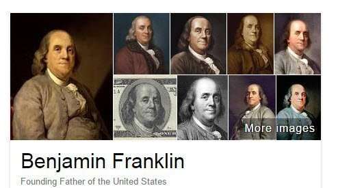 Google's Knowledge Panel Images for Benjamin Franklin