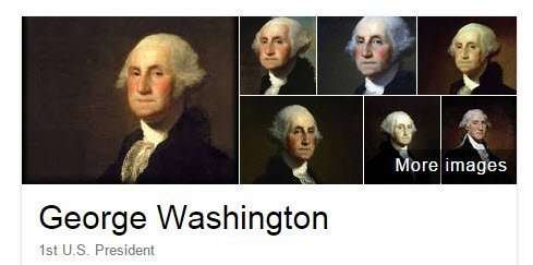 Knowledge Panel images for George Washington.