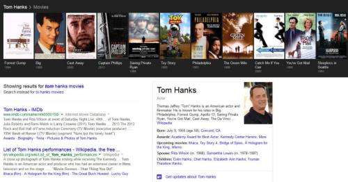 A collection of Tom Hanks Movies shown off in a Google Carousel.