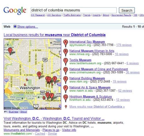 Google search results for district of columbia museums.