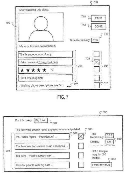 A couple of images of screens from a content management system that allows someone to make judgments on comments associated with a video and on whether search results for a particular query appear to be manipulated.