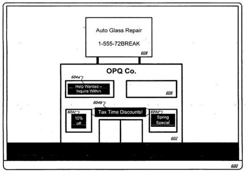 Example of available advertising spots on an image that might be found in Streetview