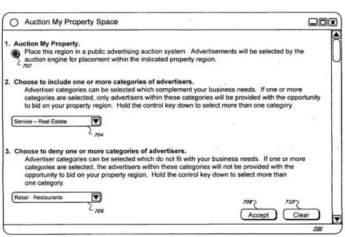 An auction interface a property owner might use to let others know that advertising spots are available on Streetview images.