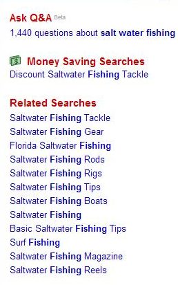 ask.com query suggestions at the right of search results